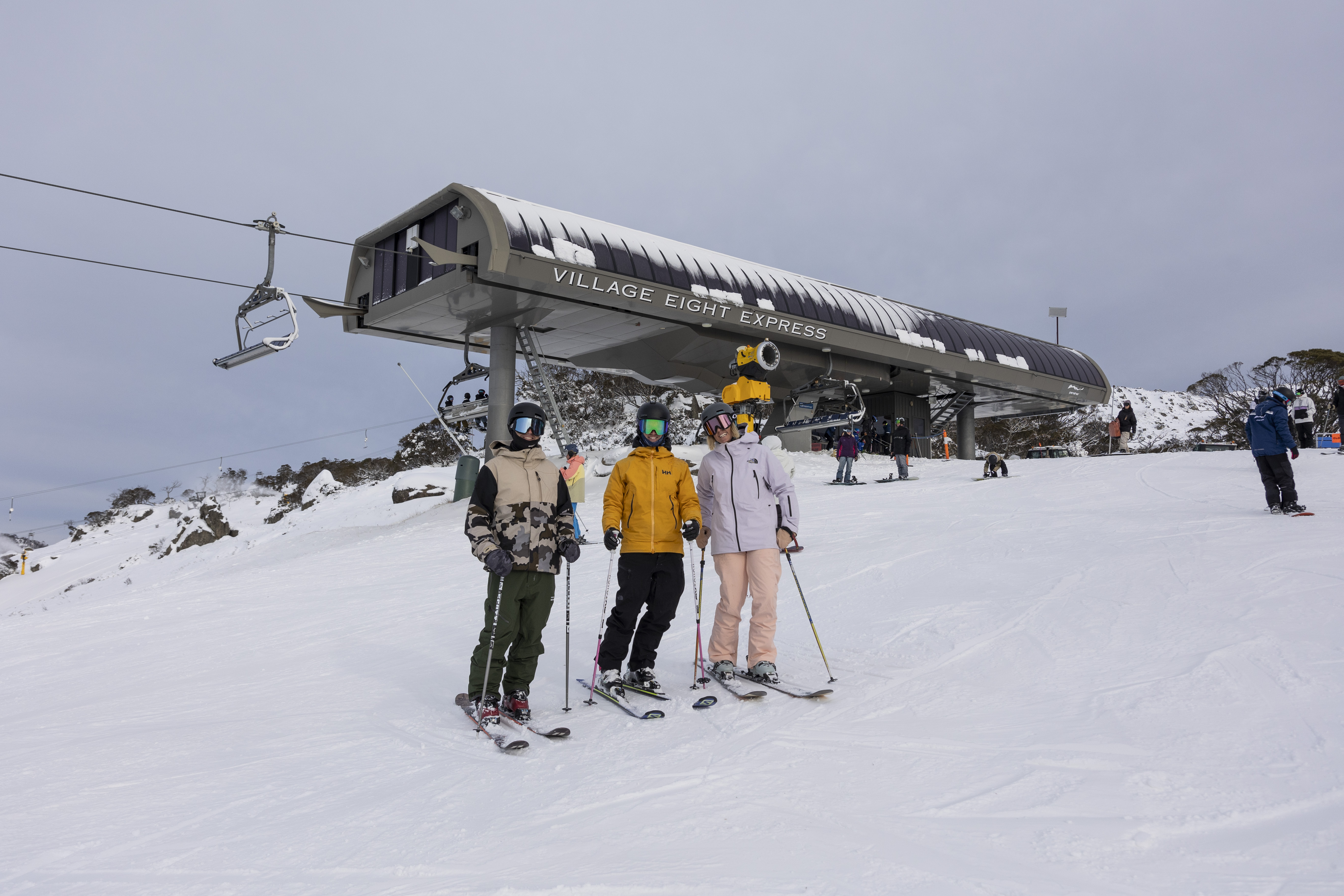 Skiers in front of Village 8